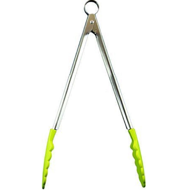 12 Apple Green Silicone Tipped Locking Tongs