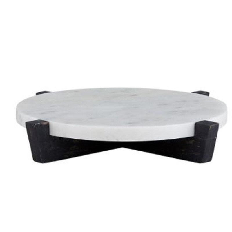 11 Gray Marble Tray And Mango Wood Stand