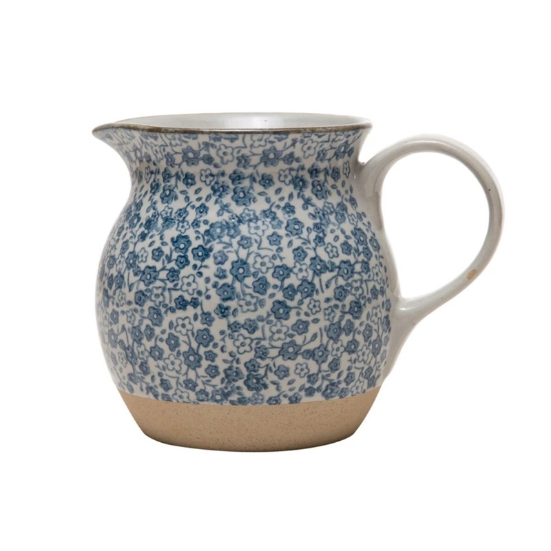 6.25 Hand-Painted Stoneware Pitcher with Floral Print