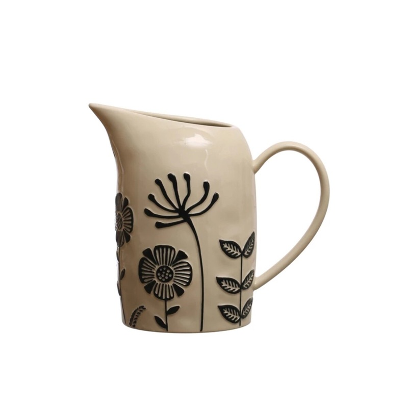 62 oz. Hand-Painted Pitcher w/ Embossed Flowers