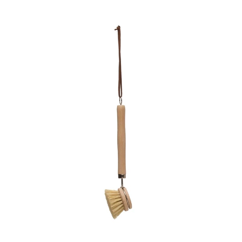 9 Beech Wood Dish Brush with Leather Strap