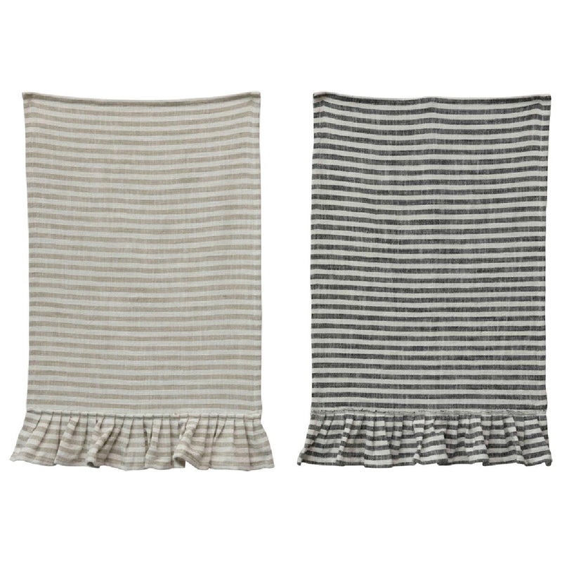 Cotton Striped Tea Towel with Ruffle- 2 Colors