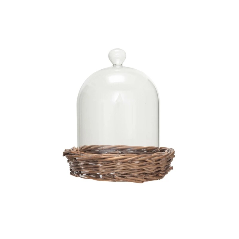 Glass Cloche w/ Woven Willow Base