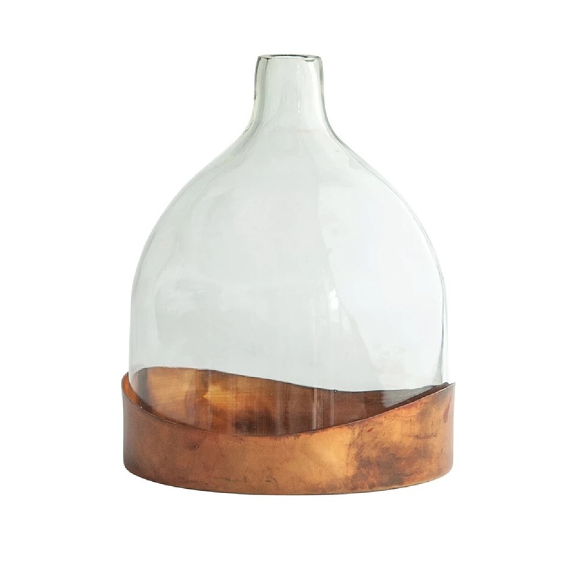 Glass Cloche with Metal Tray- Set of 2
