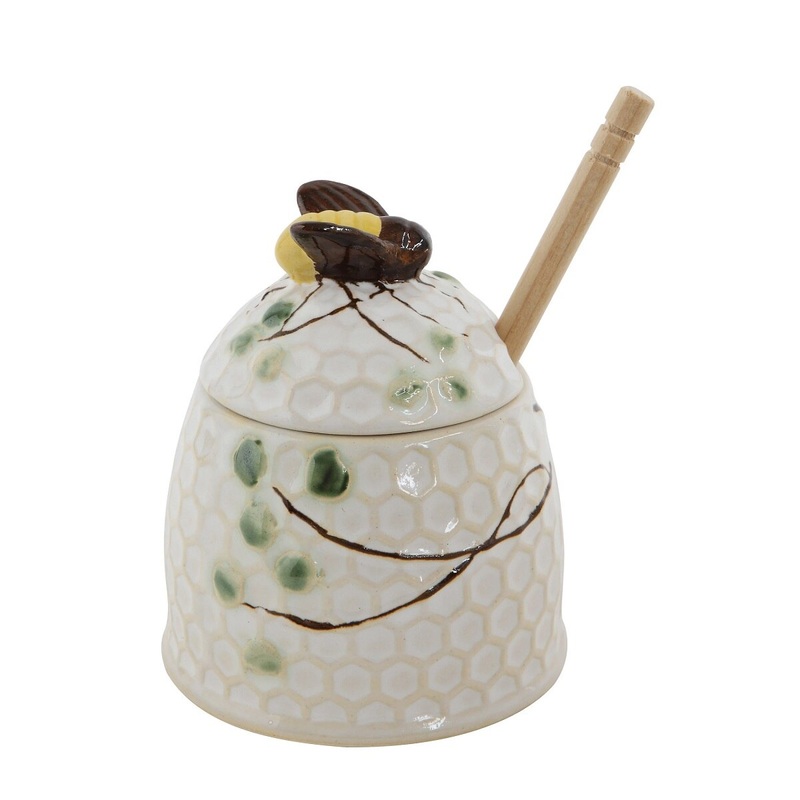 Hand-Painted Honey Jar with Honey Dipper – Set of 2