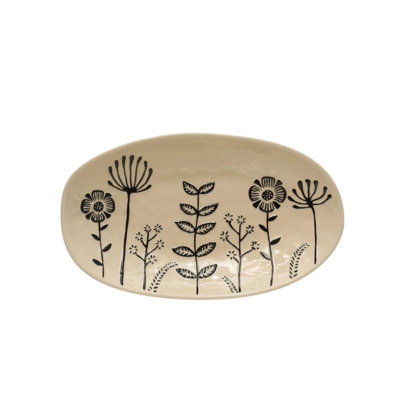 Hand-Painted Platter w/ Embossed Flowers