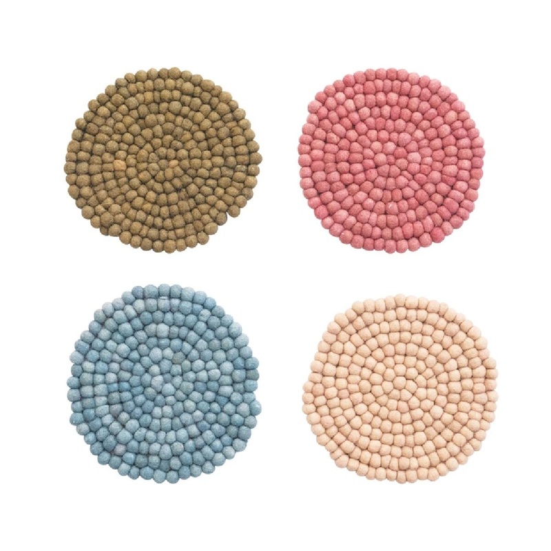 Handmade Wool Felt Ball Trivet- 4 Colors