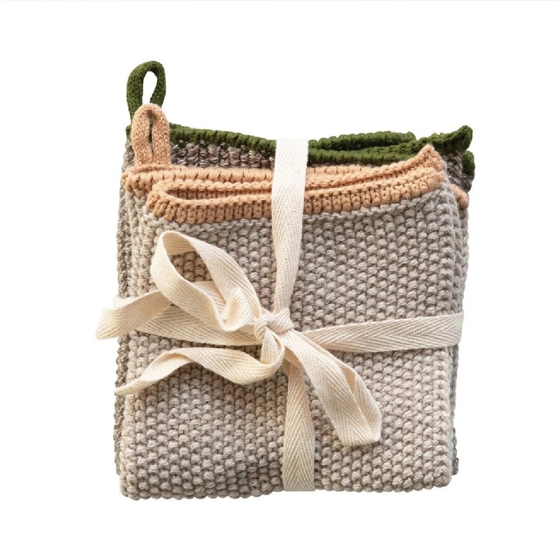 Knit Dish Cloth with Loop- Set of 2
