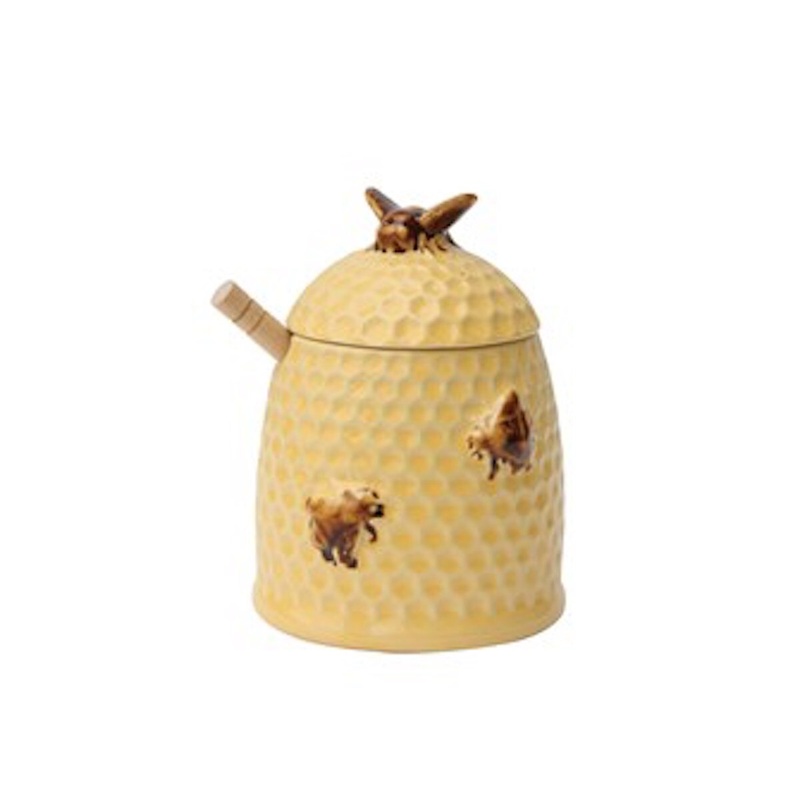 Stoneware 6 Bees Honey Jar w/ Wood Dipper
