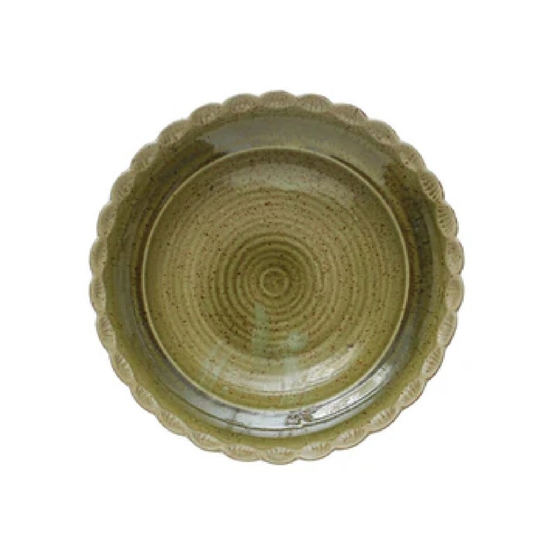 Stoneware Bowl w/ Scalloped Edge- Green