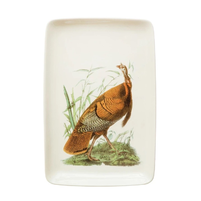Stoneware Platter with Turkey Image
