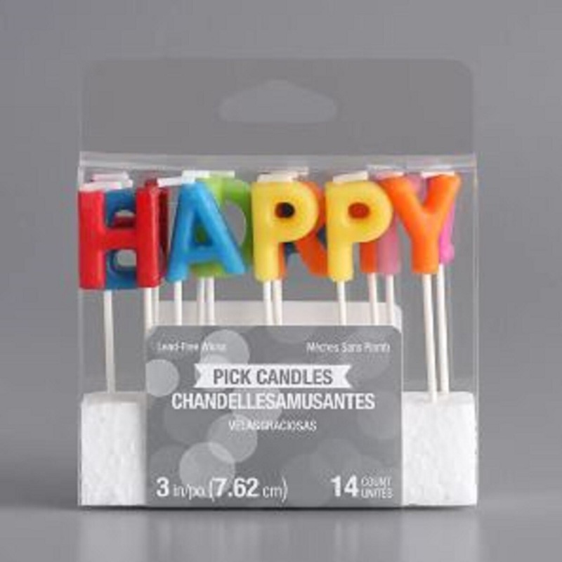 Assorted Bright Color Happy Birthday Candle Pick Set