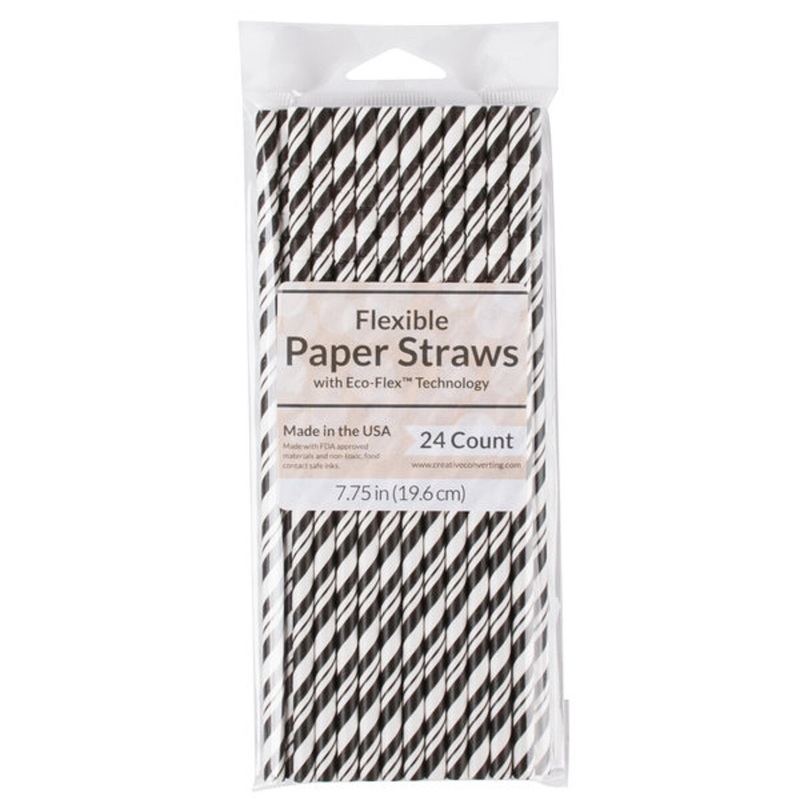 Creative Converting Black/White Stripe Paper Straw