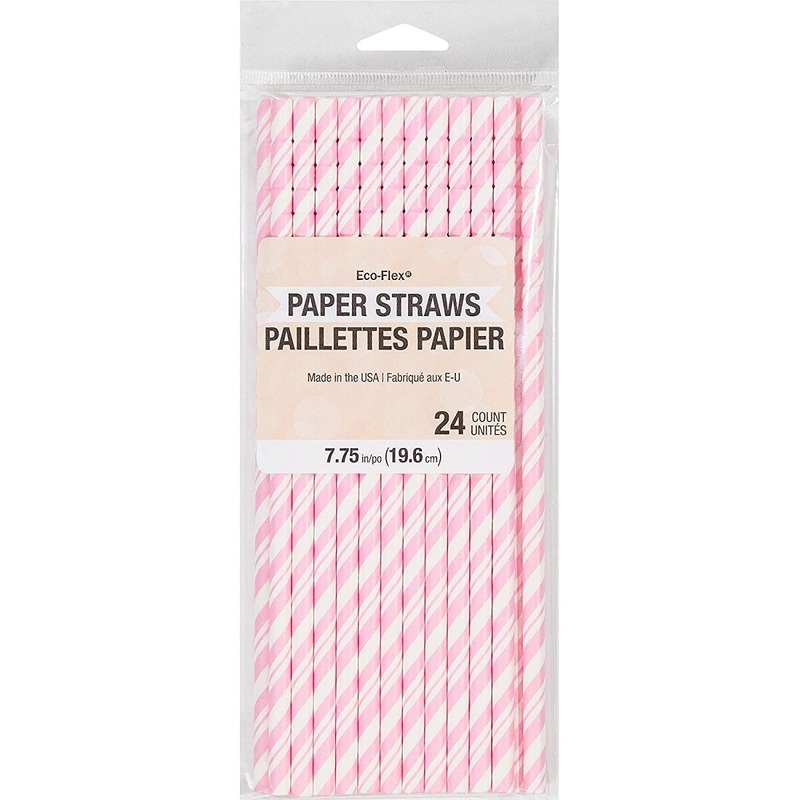 Creative Converting Classic Pink/White Stripe Paper Straw