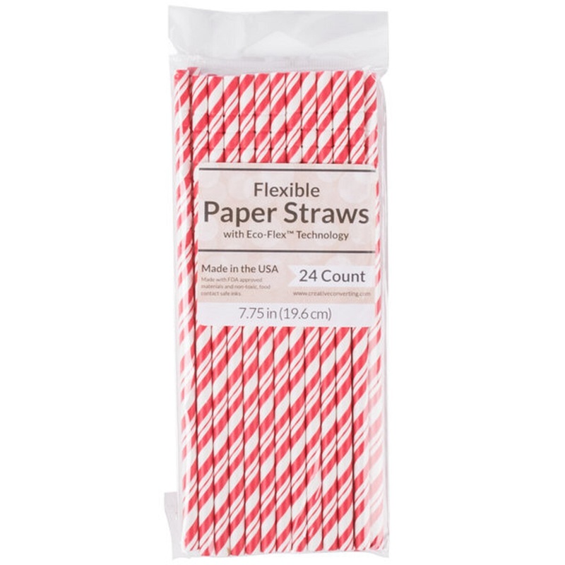 Creative Converting Red/White Stripe Paper Straw