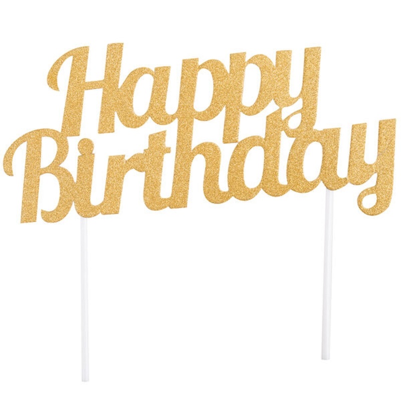 Gold Glitter Happy Birthday Cake Topper