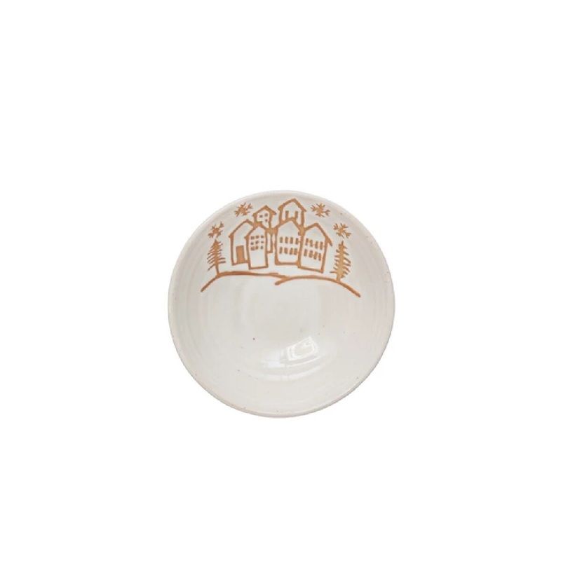 Stoneware Bowl with Winter Town