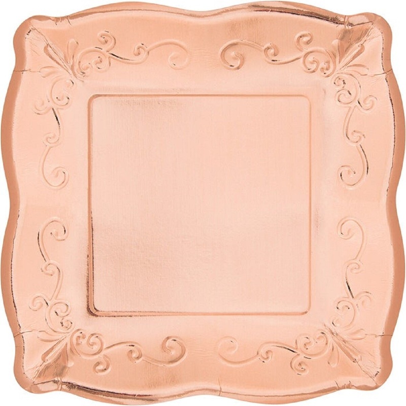 10 Embossed Square  Rose Gold Paper Plate