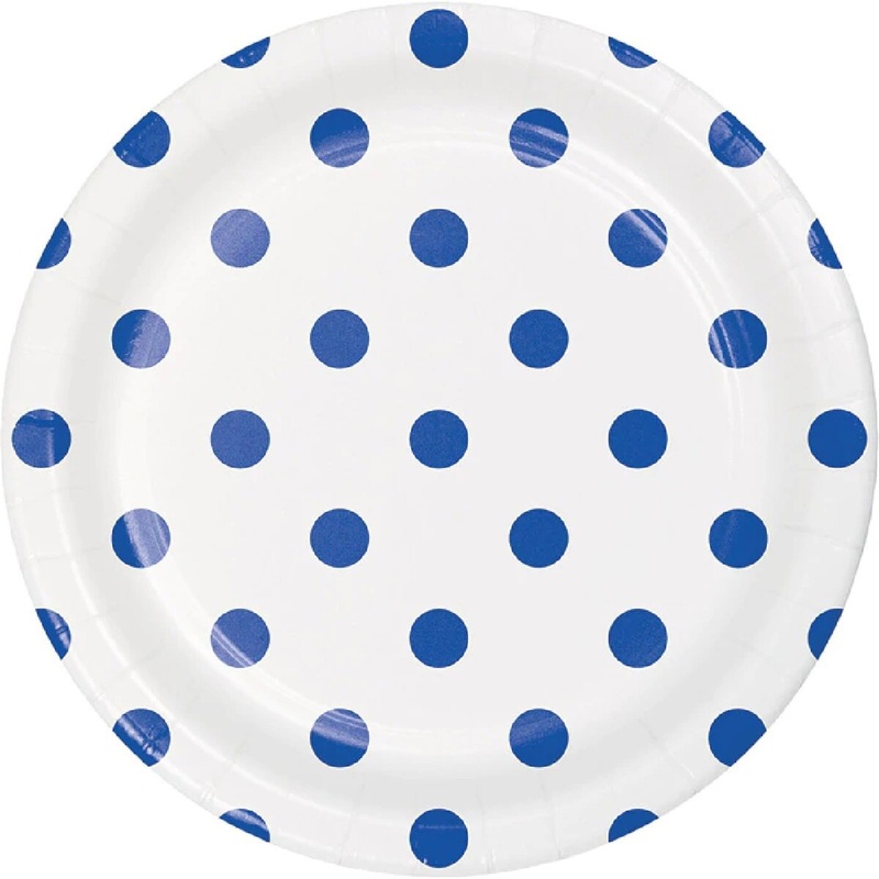 7 Dots & Stripes Paper Plate- Blue