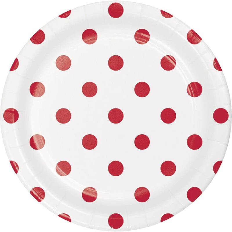 7 Dots & Stripes Paper Plate- Red