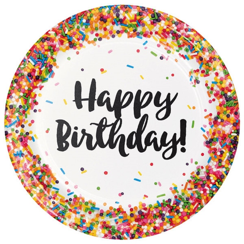 9 Confetti Sprinkles Happy Birthday Paper Plate