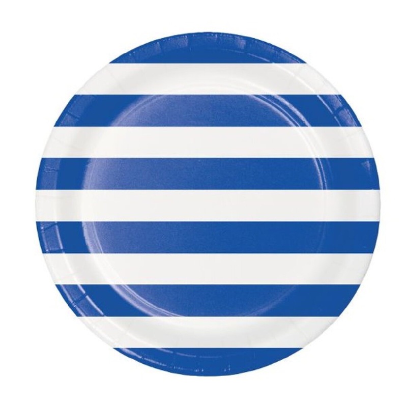 9 Dots & Stripes Cobalt Paper Plate