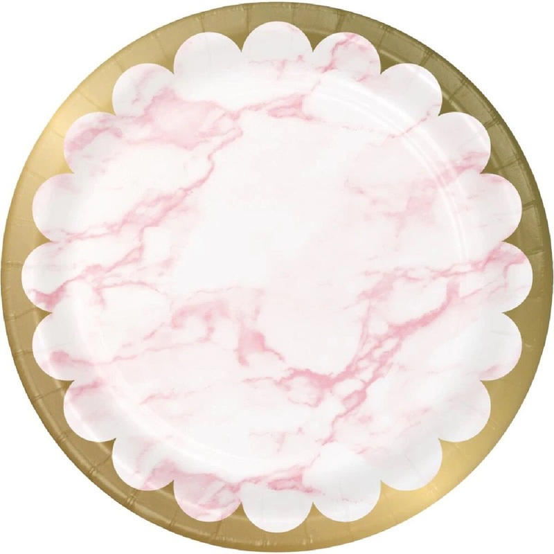 9 Pink Marble Paper Plate