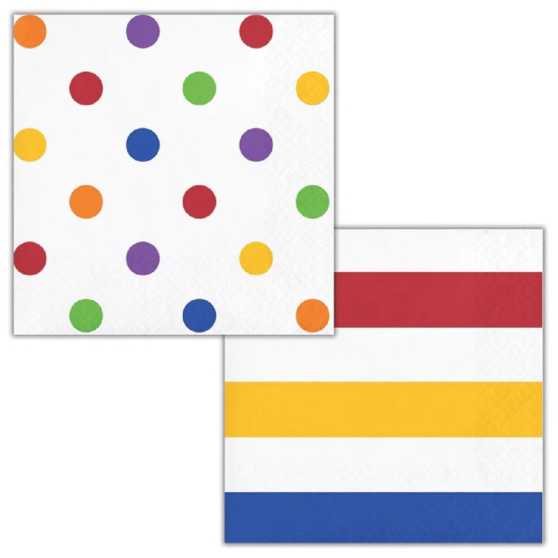 Assorted Color Dots & Stripes Beverage Napkin