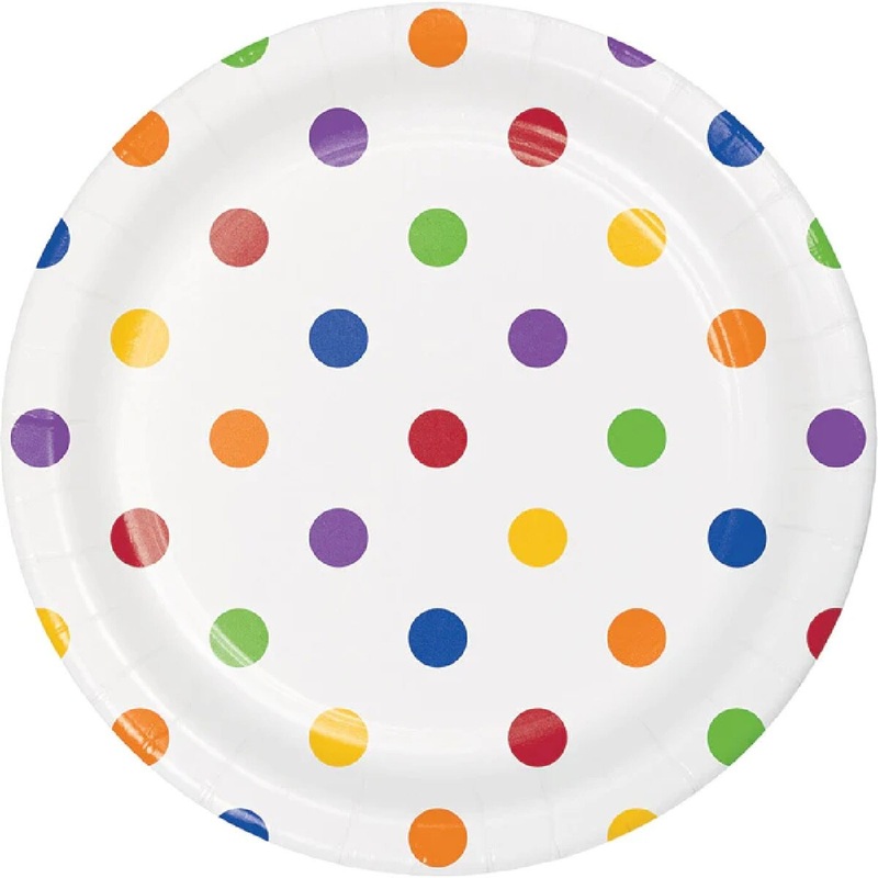 Assorted Colors 7 Dots & Stripes Paper Plate