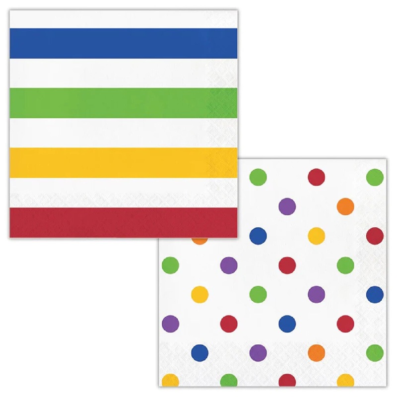Assorted Colors Dots & Stripes Luncheon Napkin