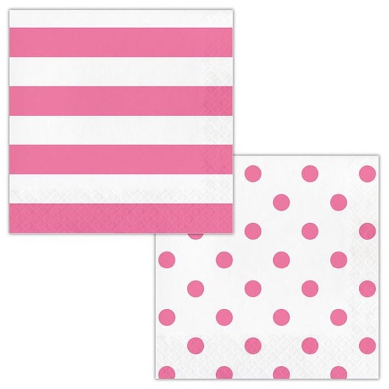 Dots & Stripes Candy Pink Luncheon Napkins