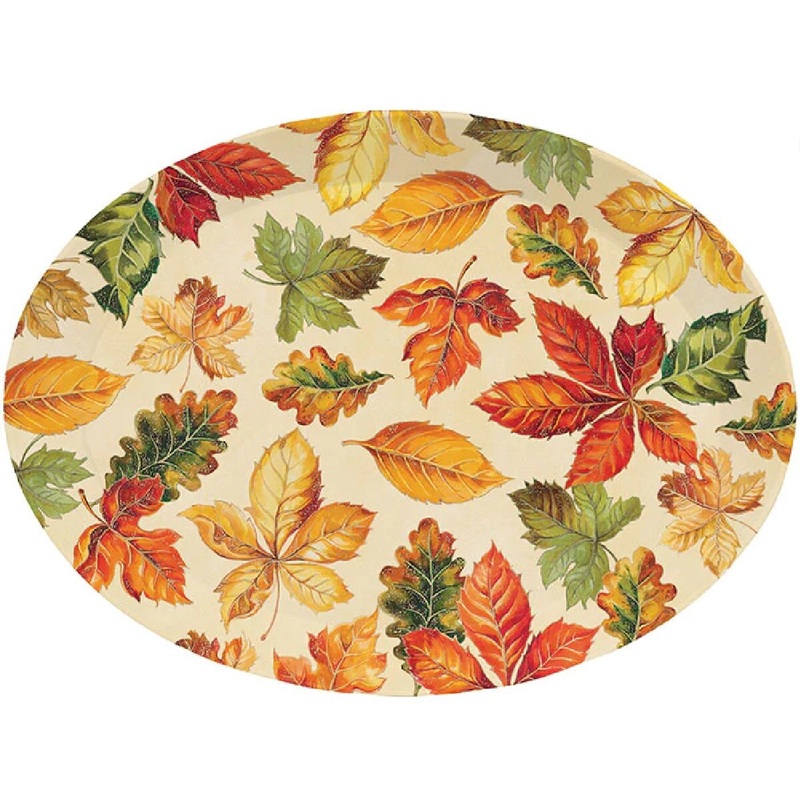 Fall Leaves Thanksgiving Oval Plastic Tray