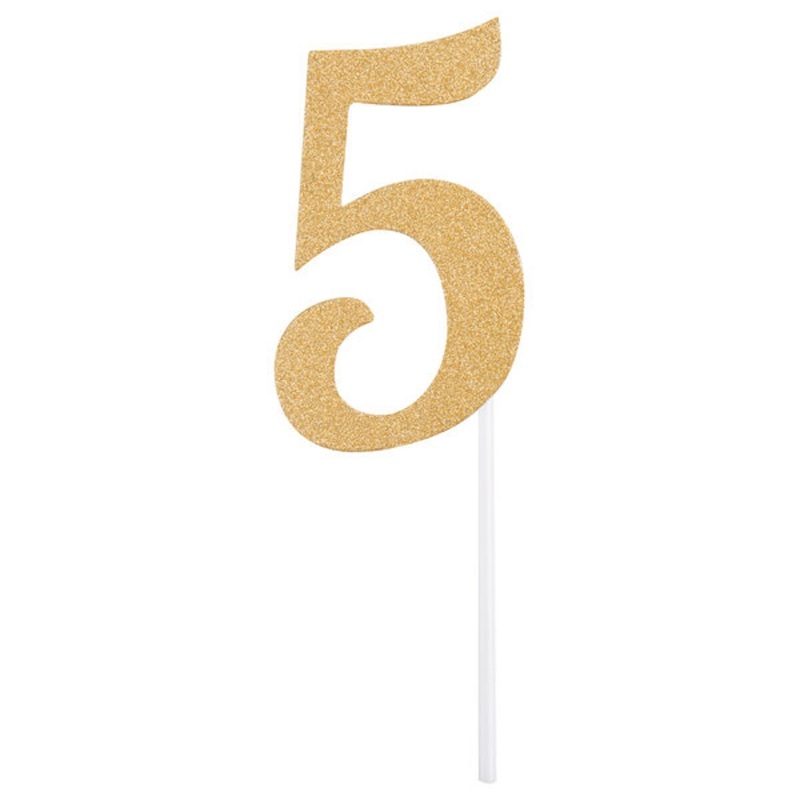 Gold Glitter #5 Cake Topper
