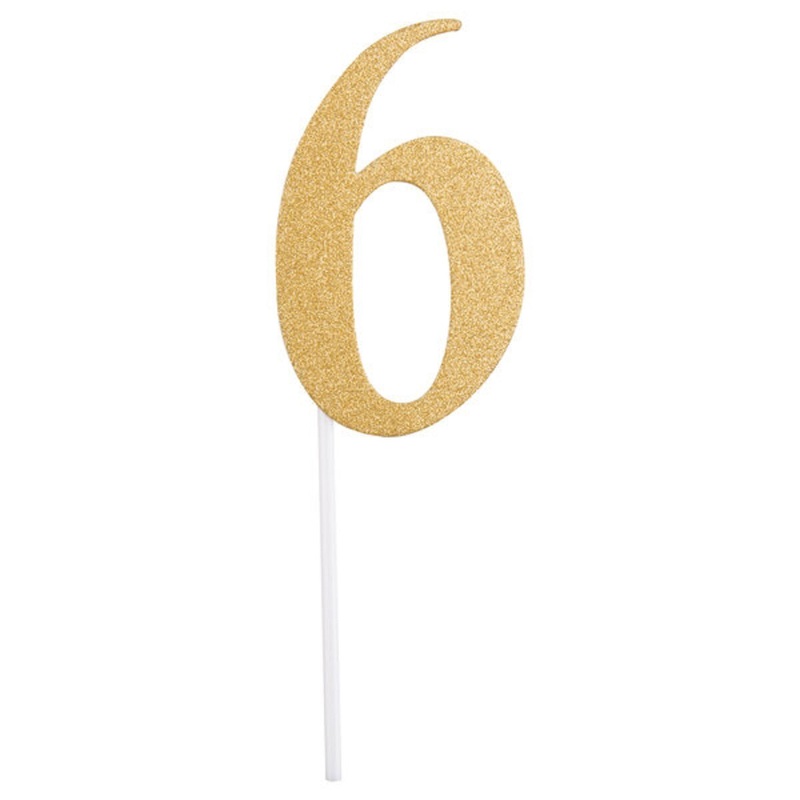 Gold Glitter #6 Cake Topper