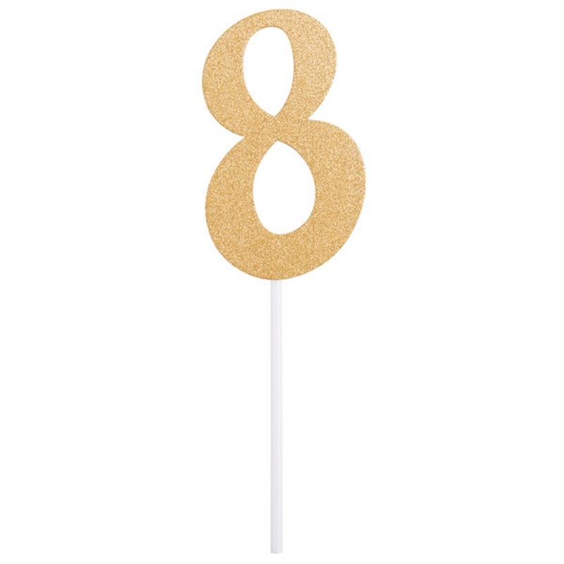 Gold Glitter #8 Cake Topper