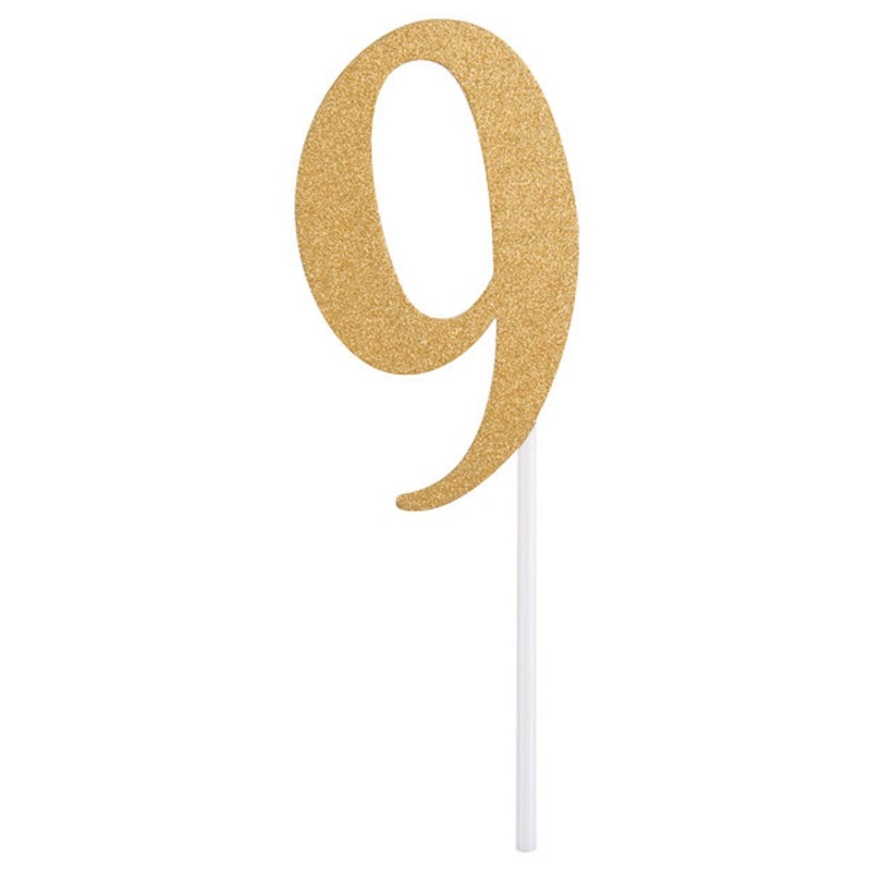 Gold Glitter #9 Cake Topper