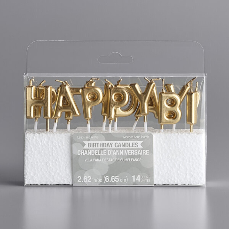 Gold Happy Birthday! Candle Pick Set