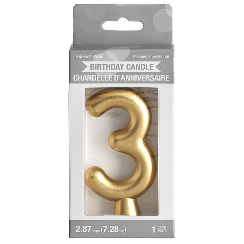 Number 3 Gold Candle