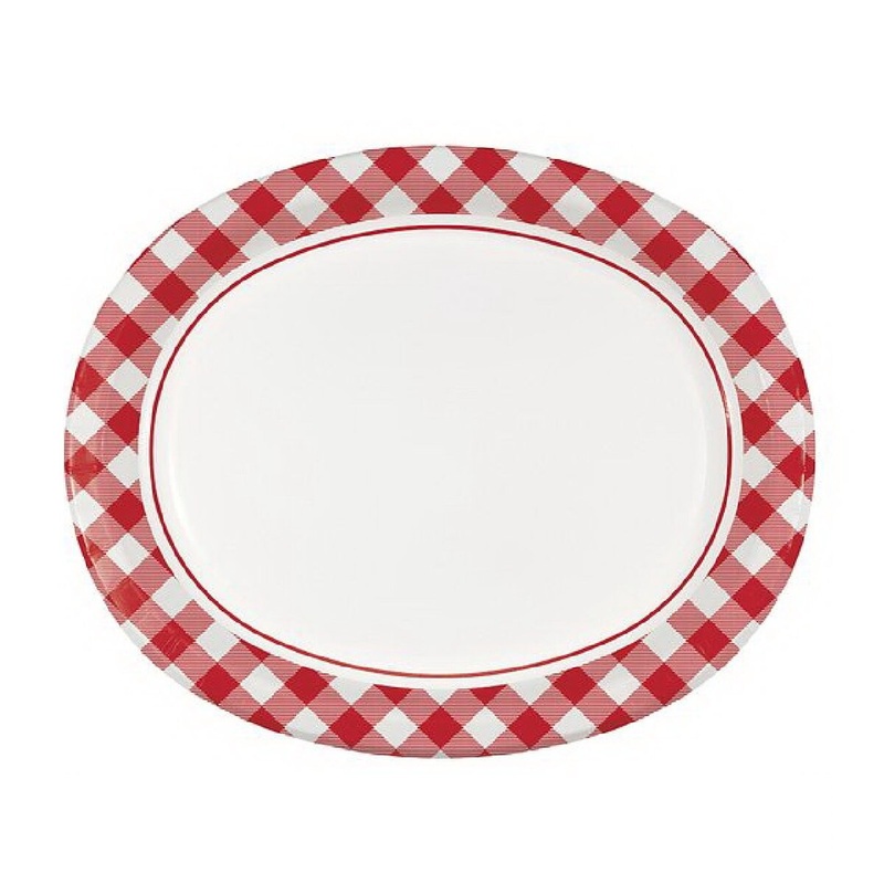 Red And White Gingham Oval Paper Plates