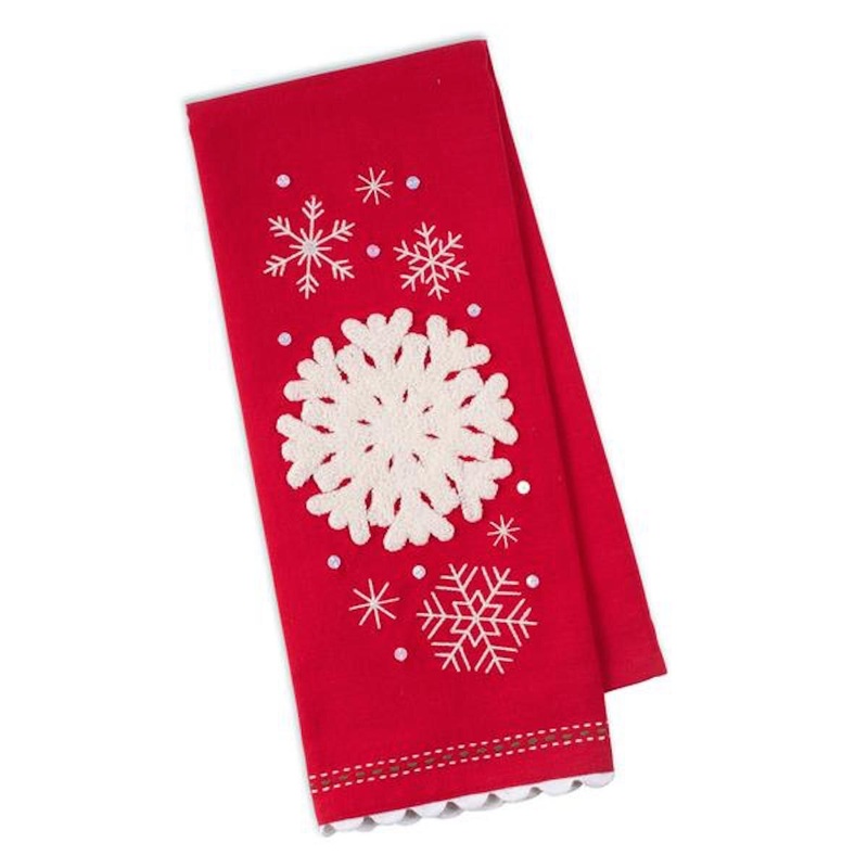 Falling Snowflakes Embellished Dish Towel