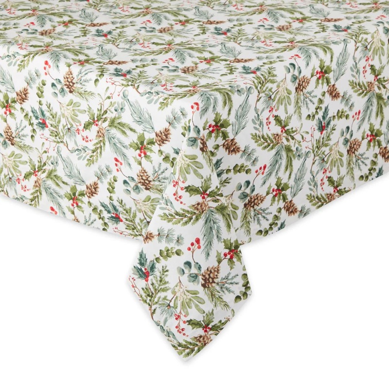 52x 52 Holiday Sprigs Printed Tablecloth