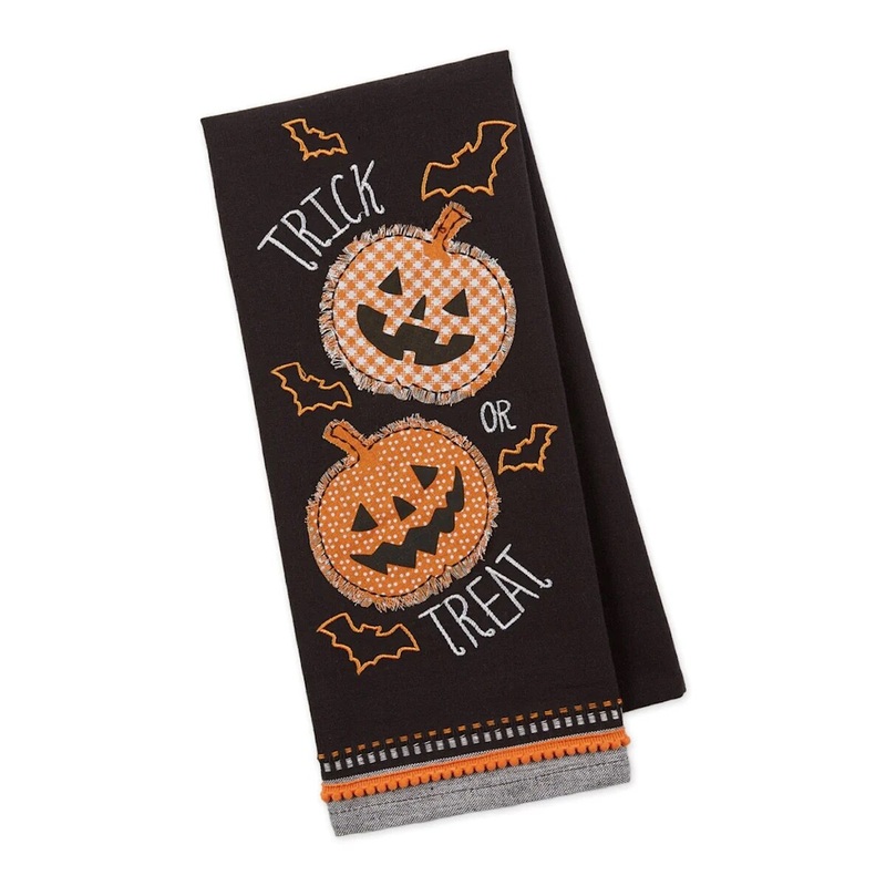 Trick Or Treat Pumpkins Embellished Dish Towel