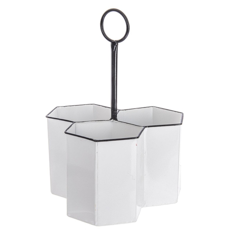 Black & White Enamel Honeycomb Triple Caddy