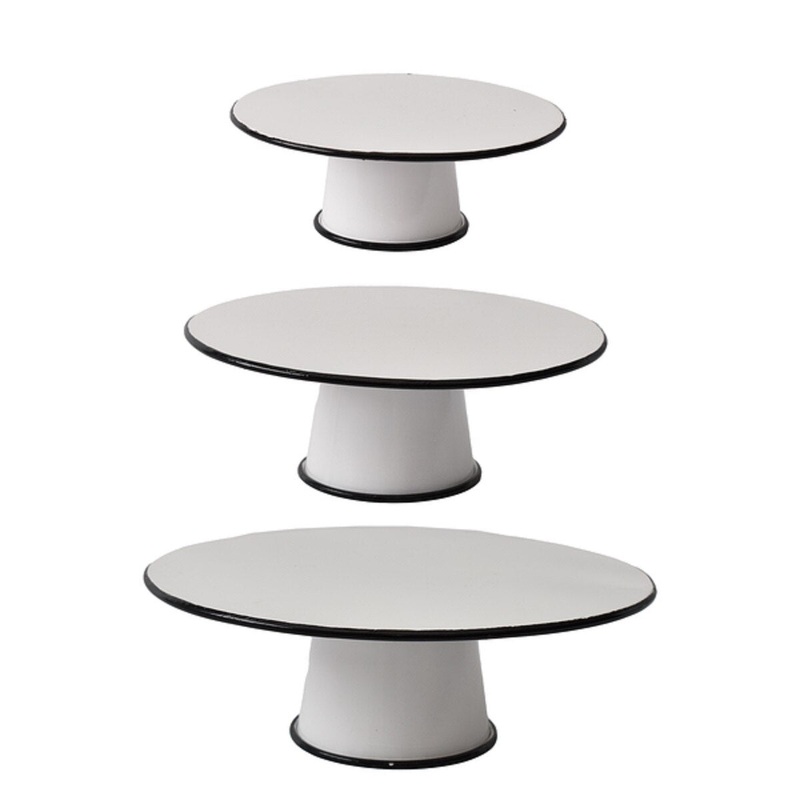 Black & White Enamel Retro Pedestal Stand – Large