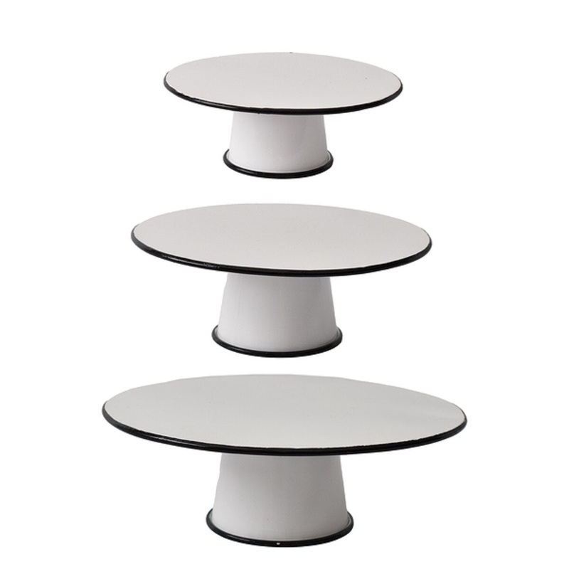 Black & White Enamel Retro Pedestal Stand- Small