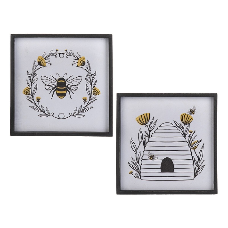 Textured Bee & Skep with Floral Wall Decor