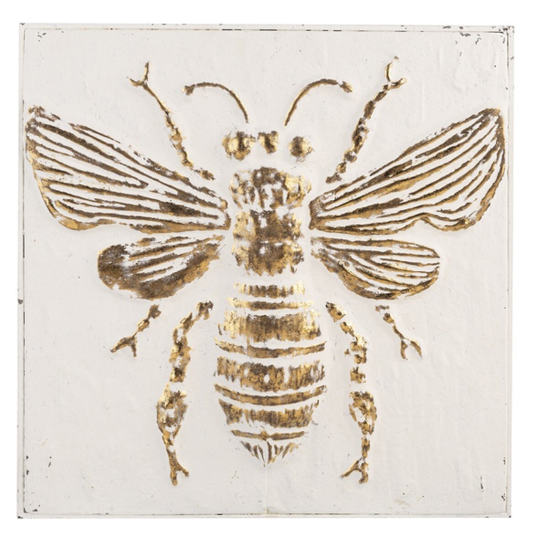 White & Gold Embossed Bee Wall Decor