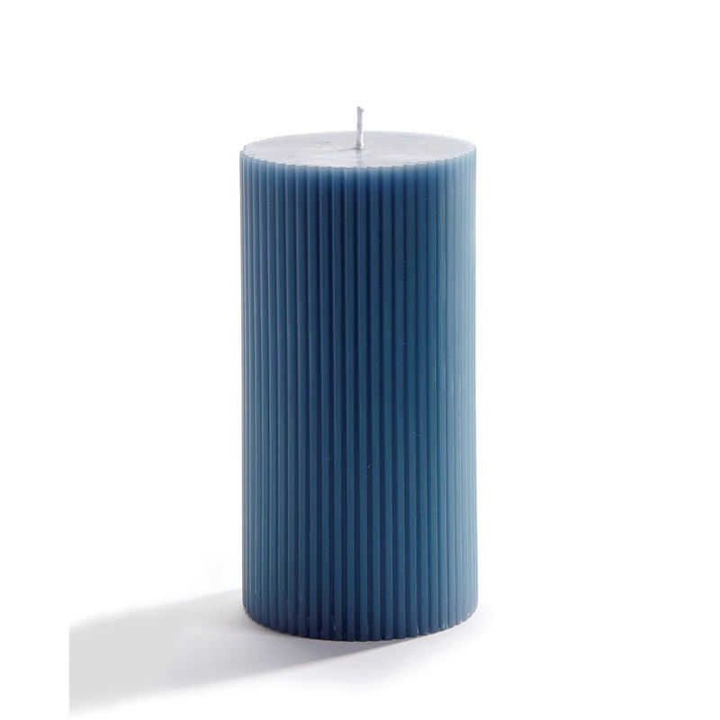 Textured Striped Blue Pillar Candle(dis)