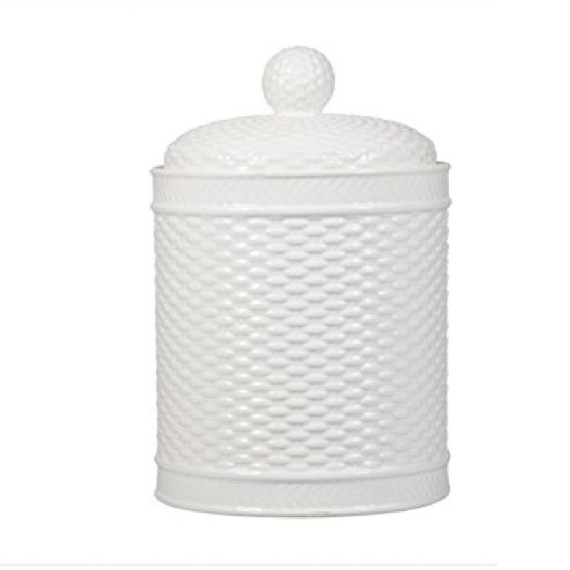 61 oz Basketweave White Round Canister