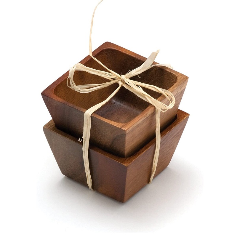 Acacia Wood Square Salt Pinch- Set of 2